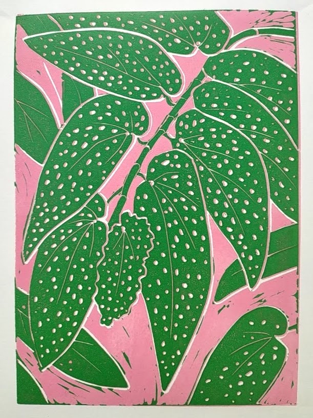 Begonia Maculata, Lino Print by Anne Blackwell Fox